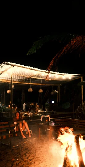 Beach lounge and bonfire